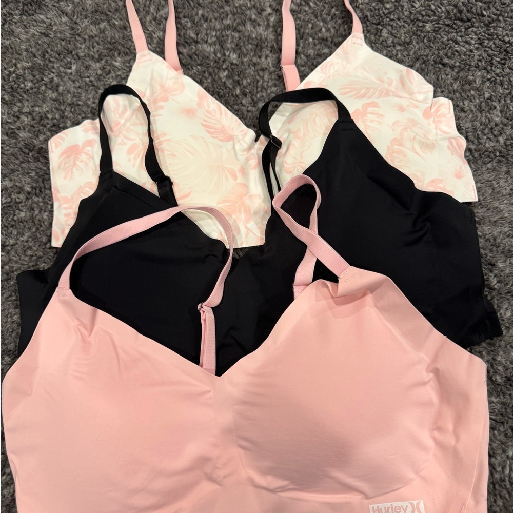 Hurley Pink Black Bras with Adjustable Straps and Smooth Fabric